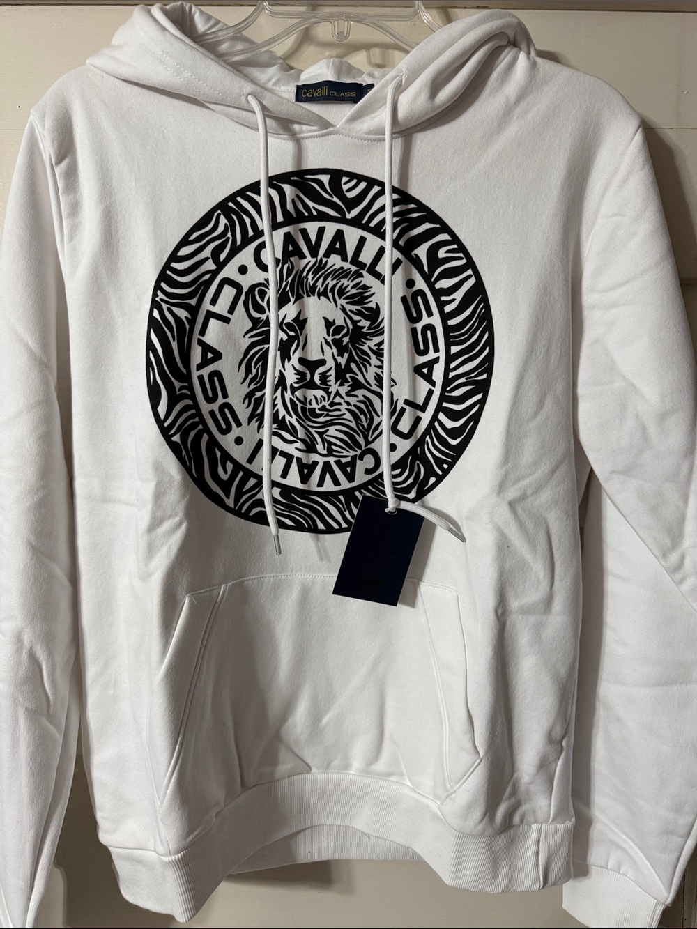 Cavalli Class White Hoodie with Black Lion Emblem